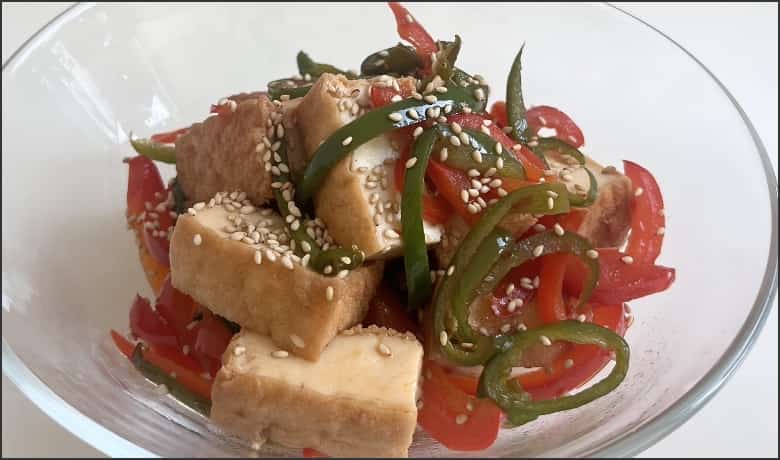 ピーマンと厚揚げの甘辛炒め